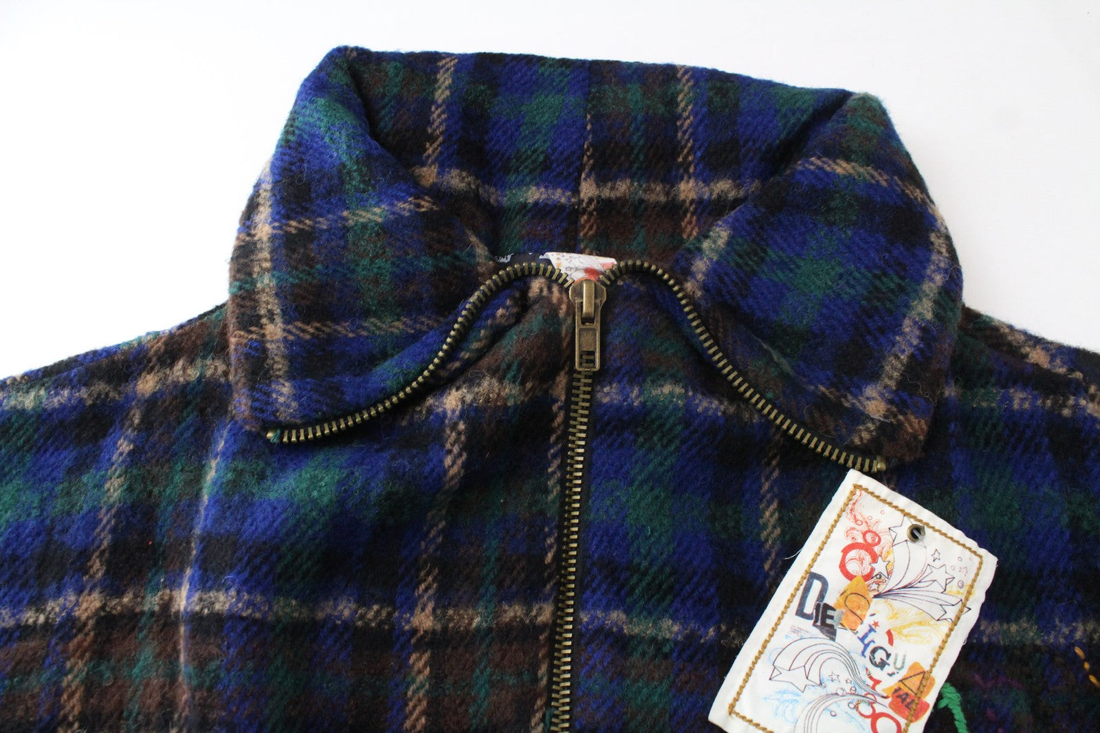 DESIGUAL Women Coat EU42 Blue Tartan Oversize Kimono Style Wool Blend Coat