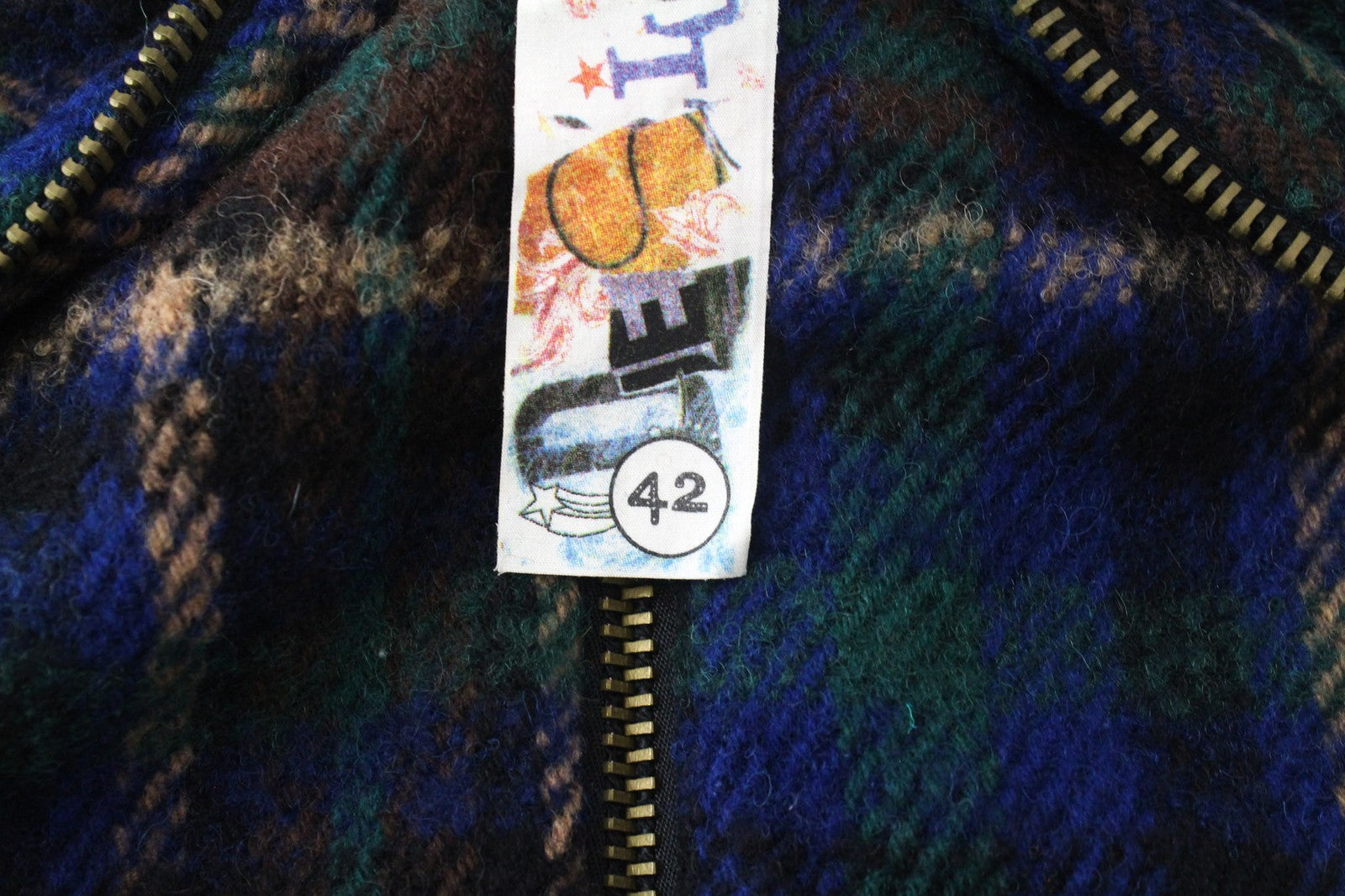 DESIGUAL Women Coat EU42 Blue Tartan Oversize Kimono Style Wool Blend Coat