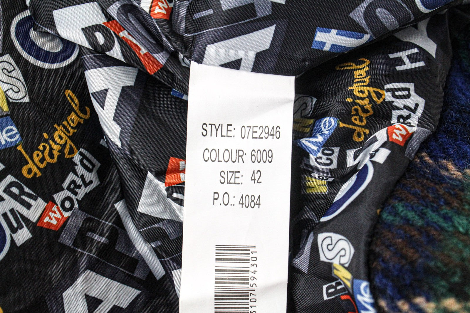 DESIGUAL Women Coat EU42 Blue Tartan Oversize Kimono Style Wool Blend Coat