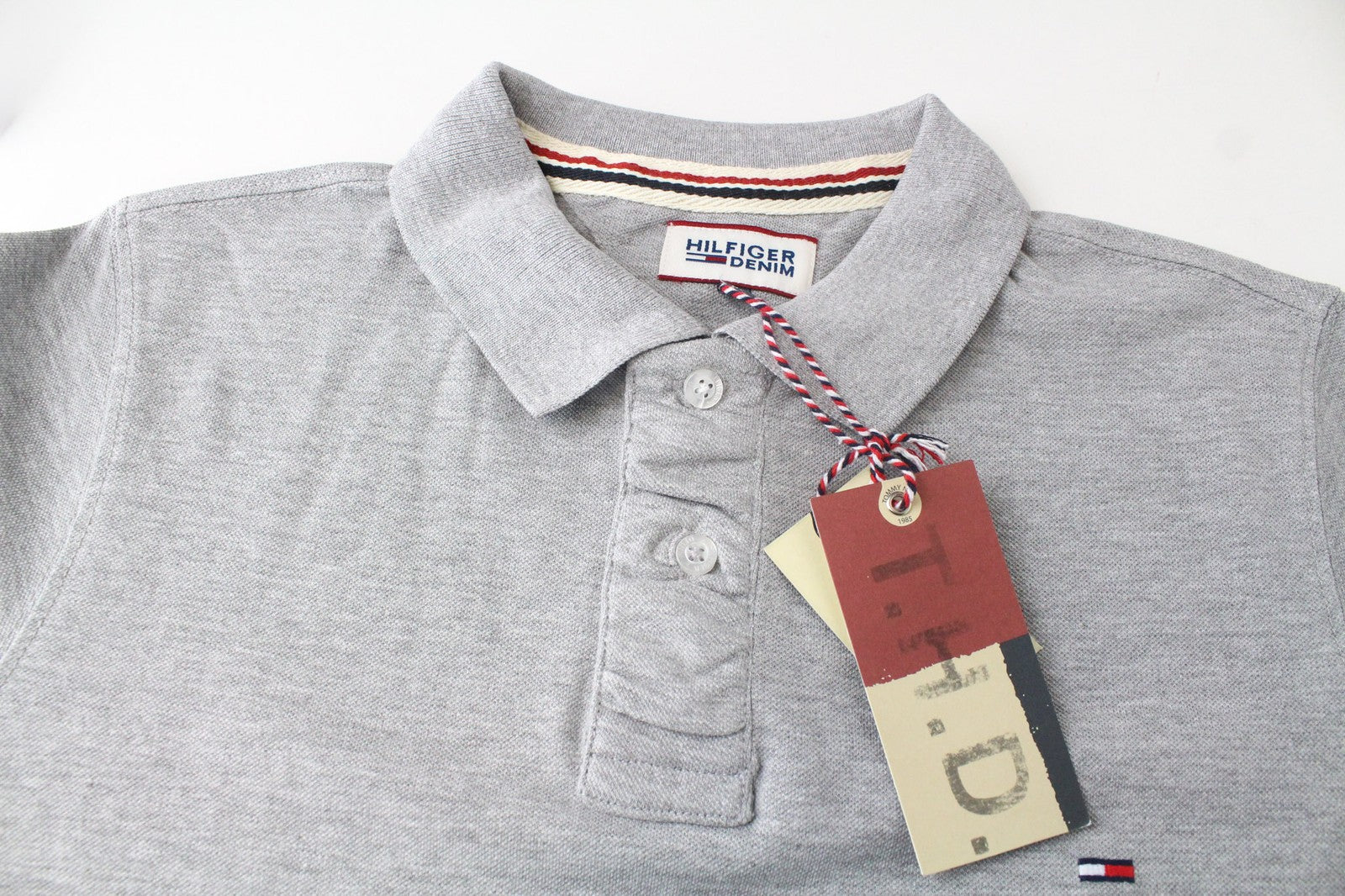 TOMMY HILFIGER DENIM Men T-Shirt M Grey Melange Polo Cotton Jersey Style