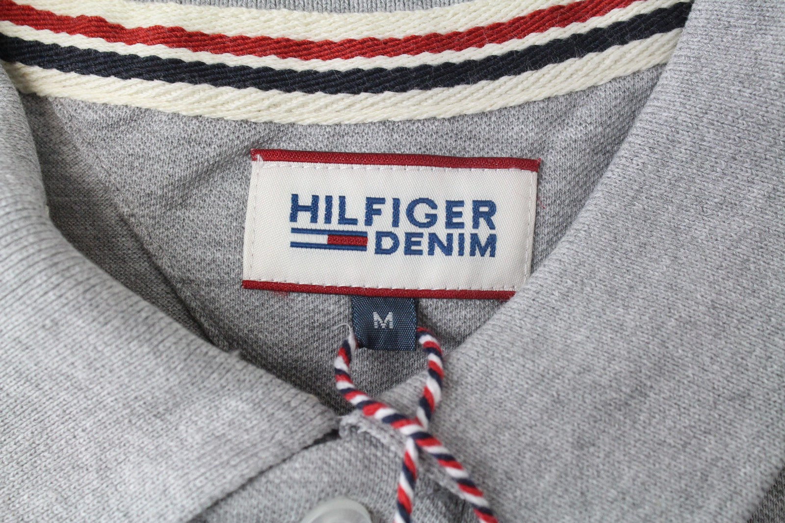 TOMMY HILFIGER DENIM Men T-Shirt M Grey Melange Polo Cotton Jersey Style