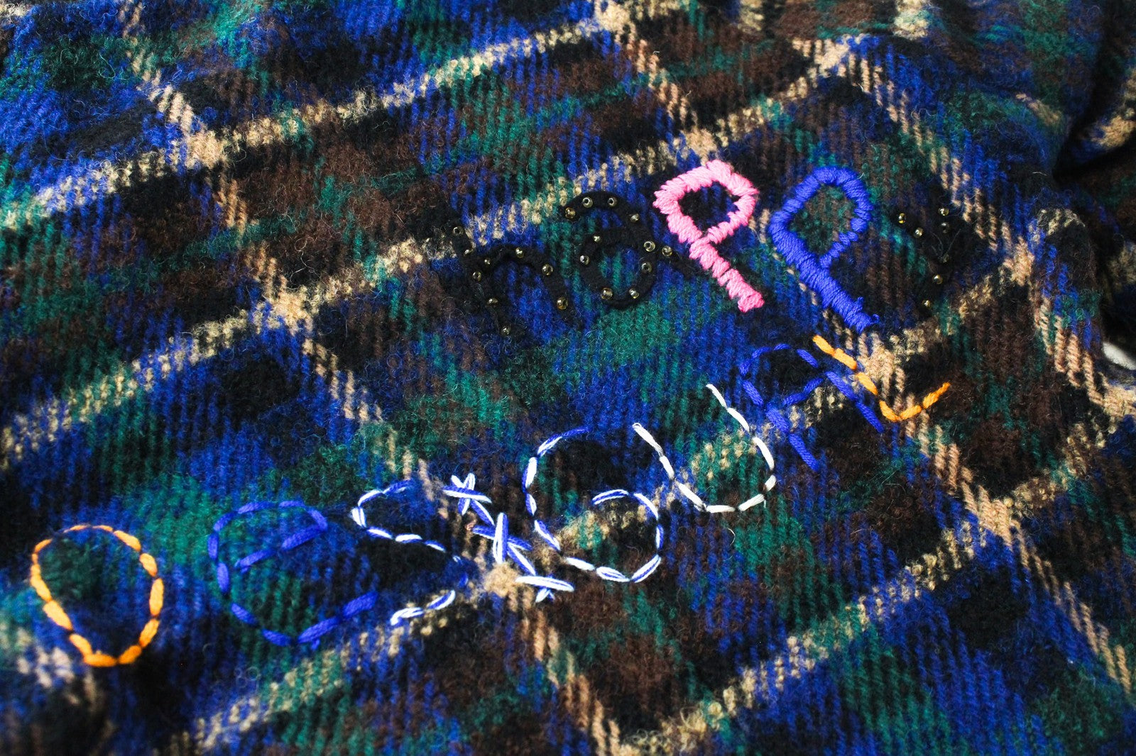 DESIGUAL Women's Jacket 38 Blue Green Wool Blend Embroidered Check Casual Coat