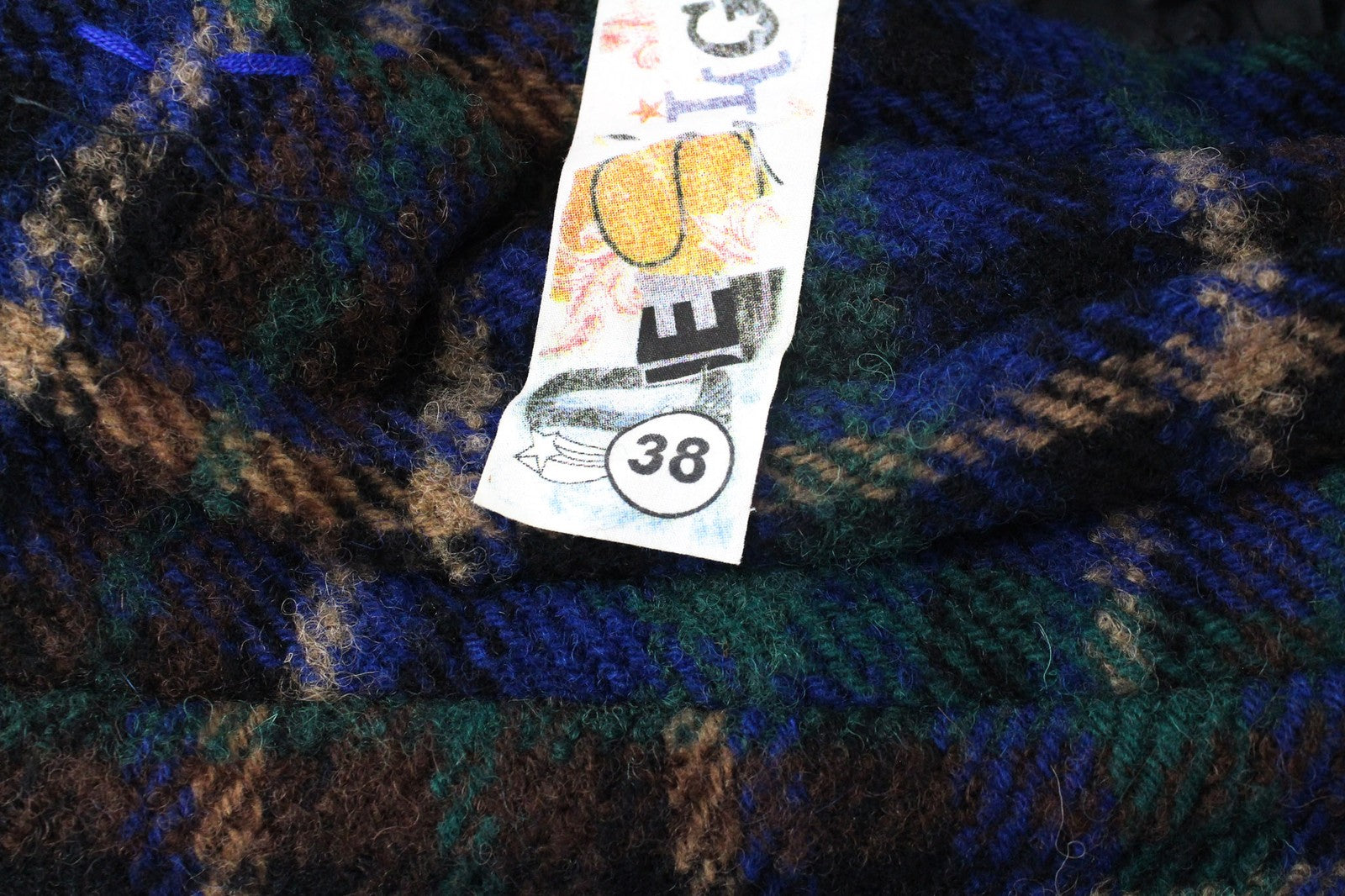 DESIGUAL Women's Jacket 38 Blue Green Wool Blend Embroidered Check Casual Coat