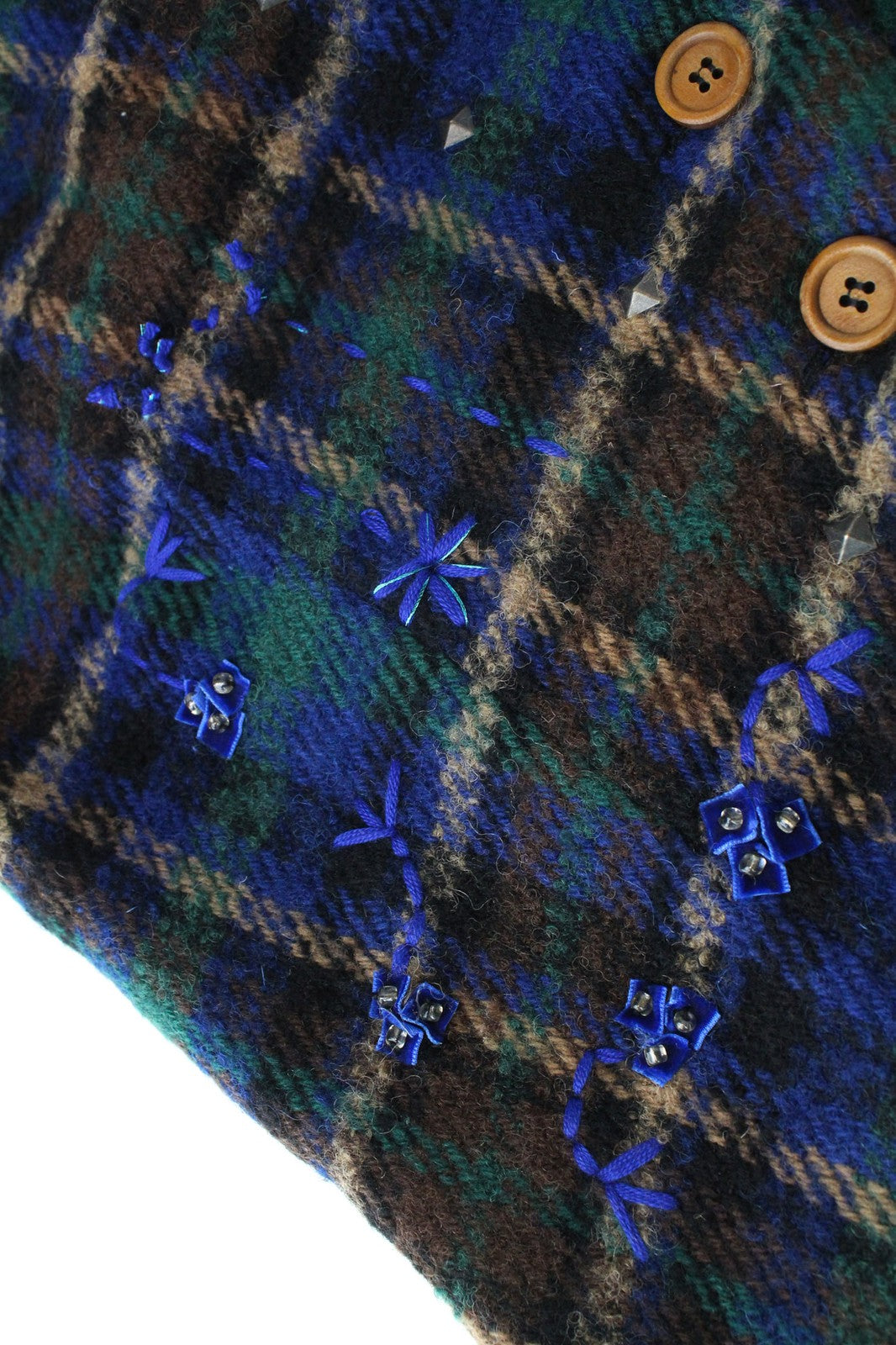 DESIGUAL Women's Jacket 38 Blue Green Wool Blend Embroidered Check Casual Coat