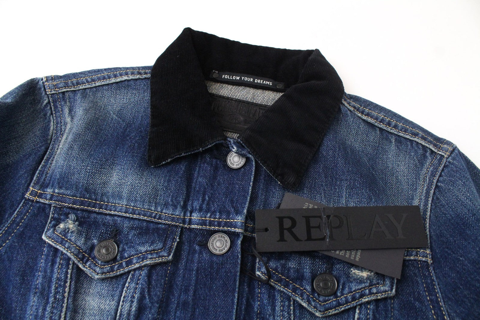 REPLAY Women's Jacket XS Blue Cotton Washed Cropped Long Sleeve Denim Coat