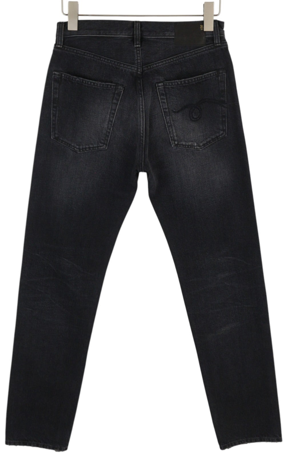 R13 Axl Slim Women Jeans 27 Jake Black Faded Washed Zip Fly Pockets Logo Denim