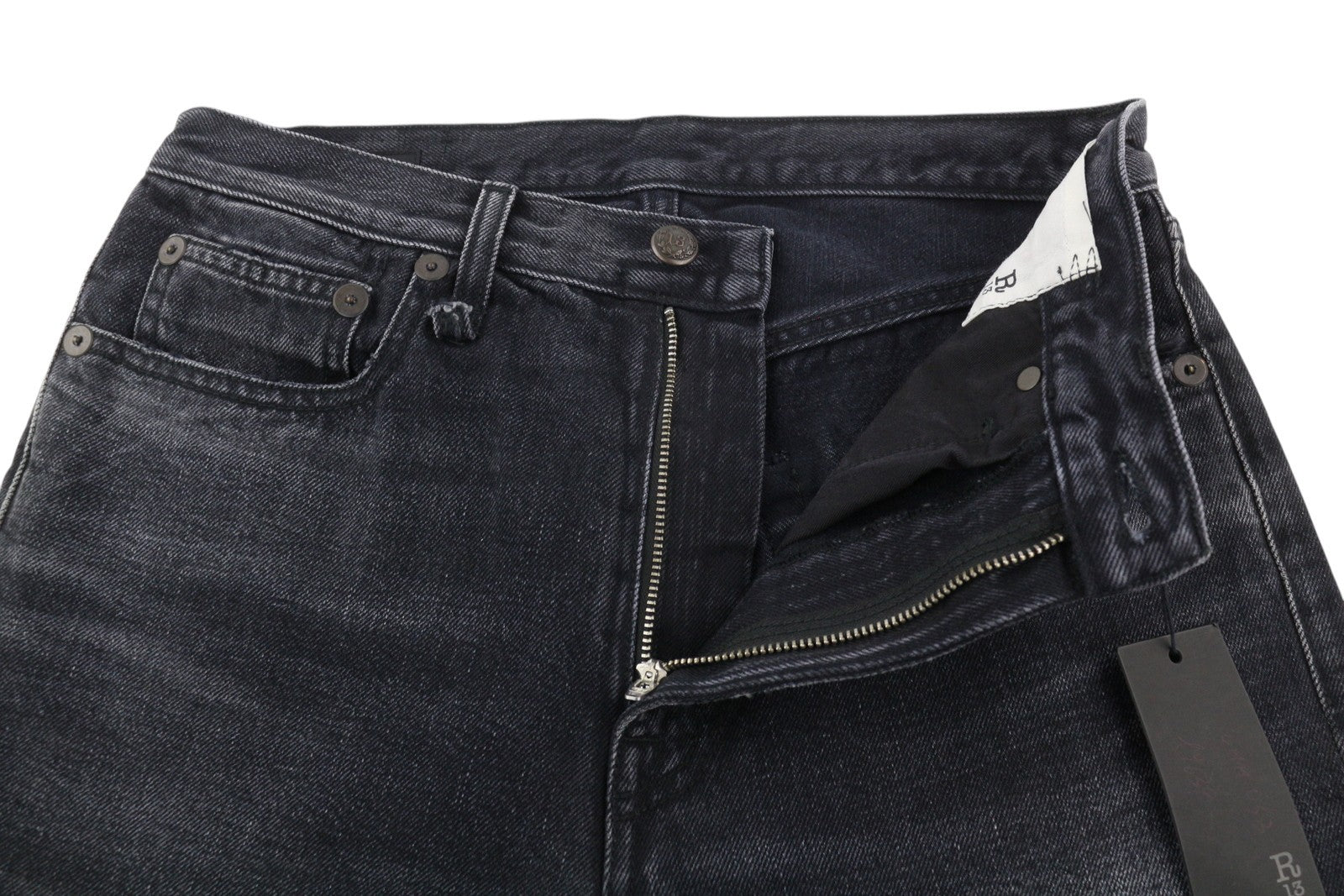 R13 Axl Slim Women Jeans 27 Jake Black Faded Washed Zip Fly Pockets Logo Denim