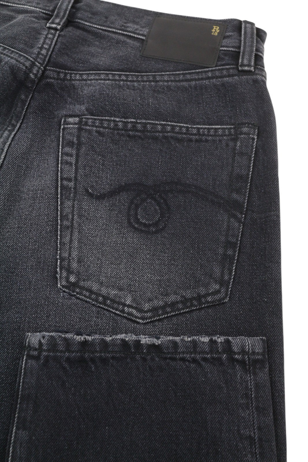 R13 Axl Slim Women Jeans 27 Jake Black Faded Washed Zip Fly Pockets Logo Denim