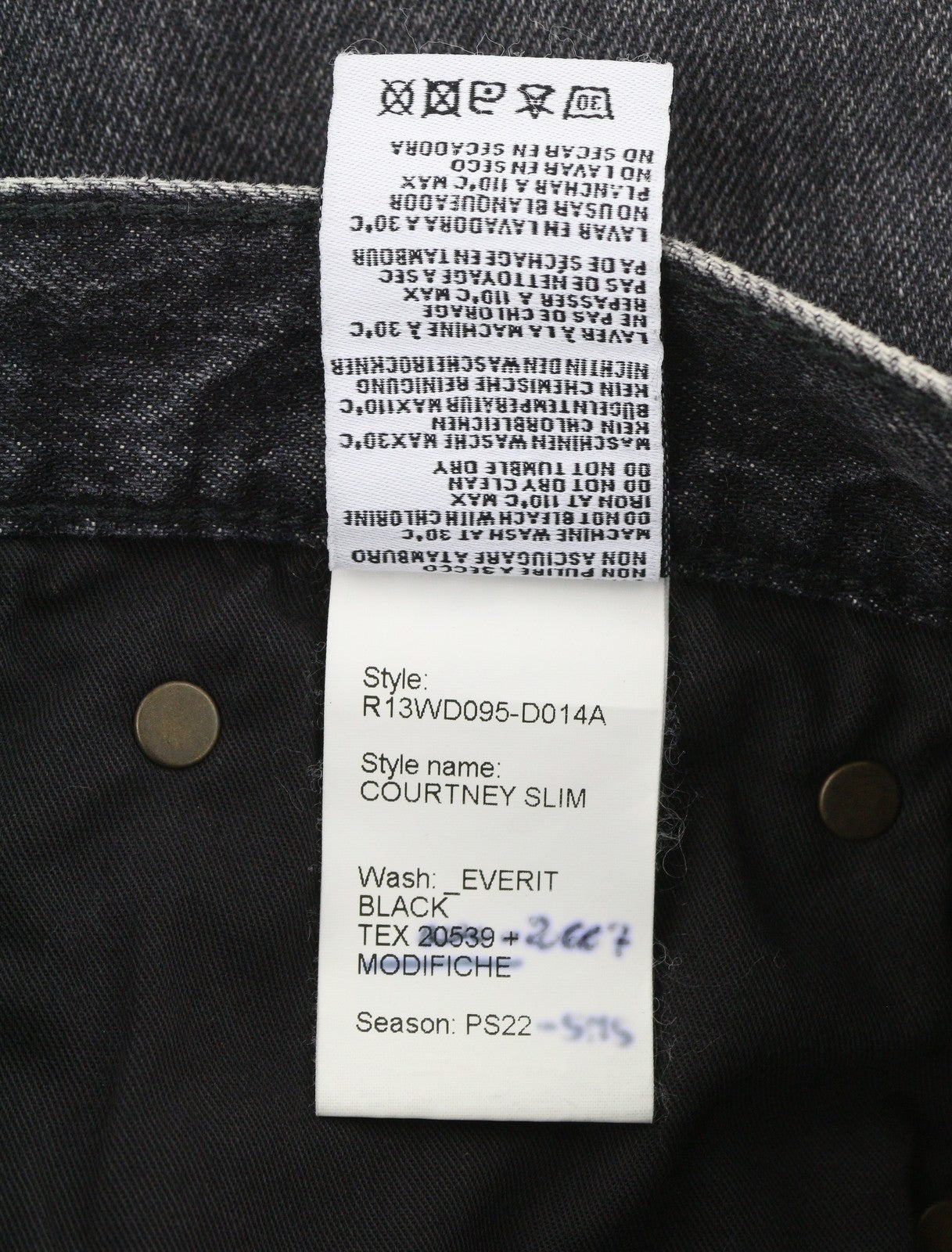 R13 Courtney Slim Women Jeans 27 Everit Black Faded High Waist Straight Fit