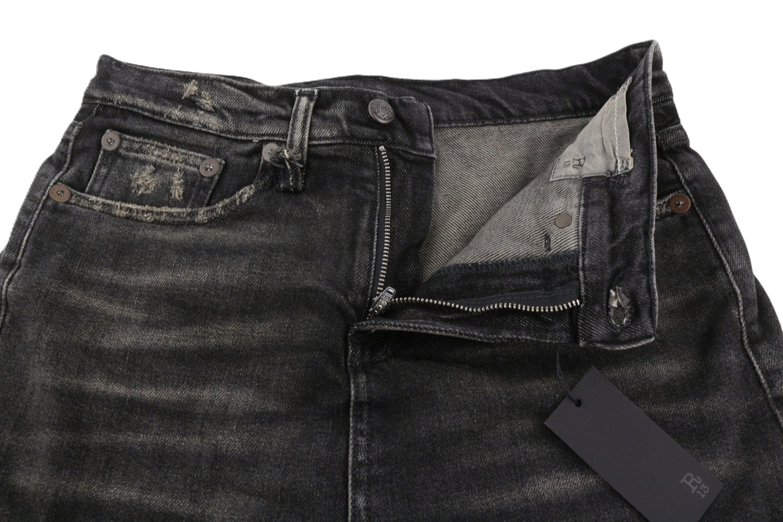 R13 Romeo Double Classic Women Jeans 26 Abbey Black Skirted Straight RRP€750