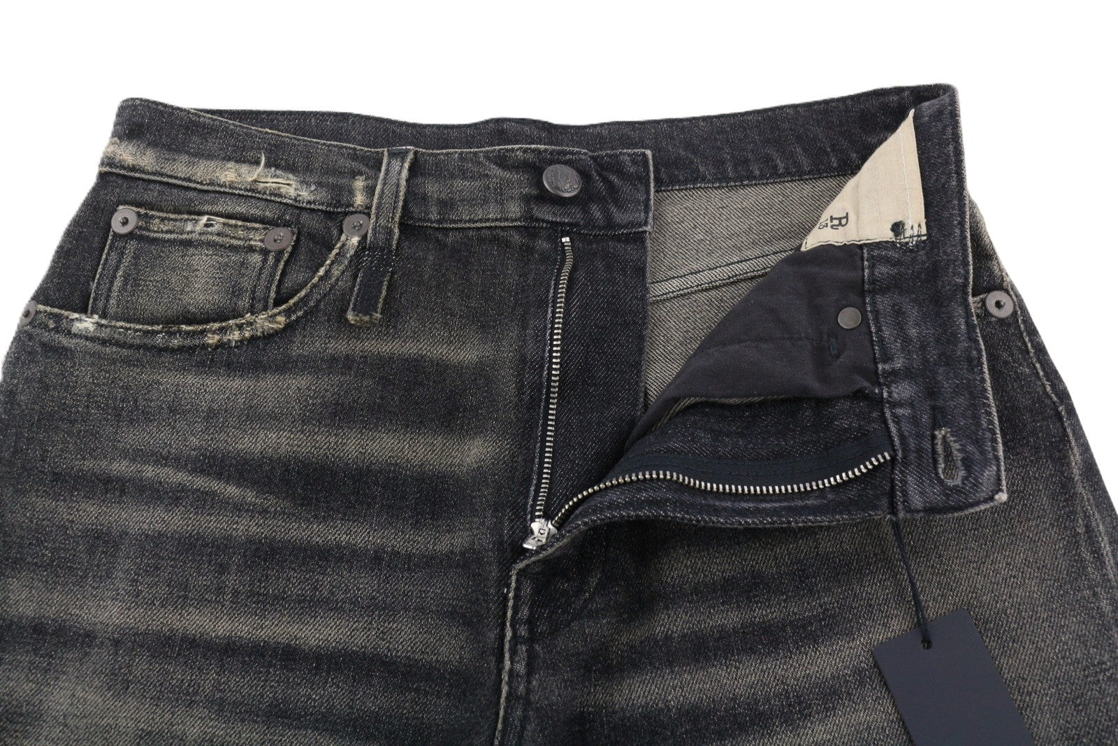 R13 Alice Slim Straight Leg Women Jeans 27 Abbey Black Faded Washed Zip Fly