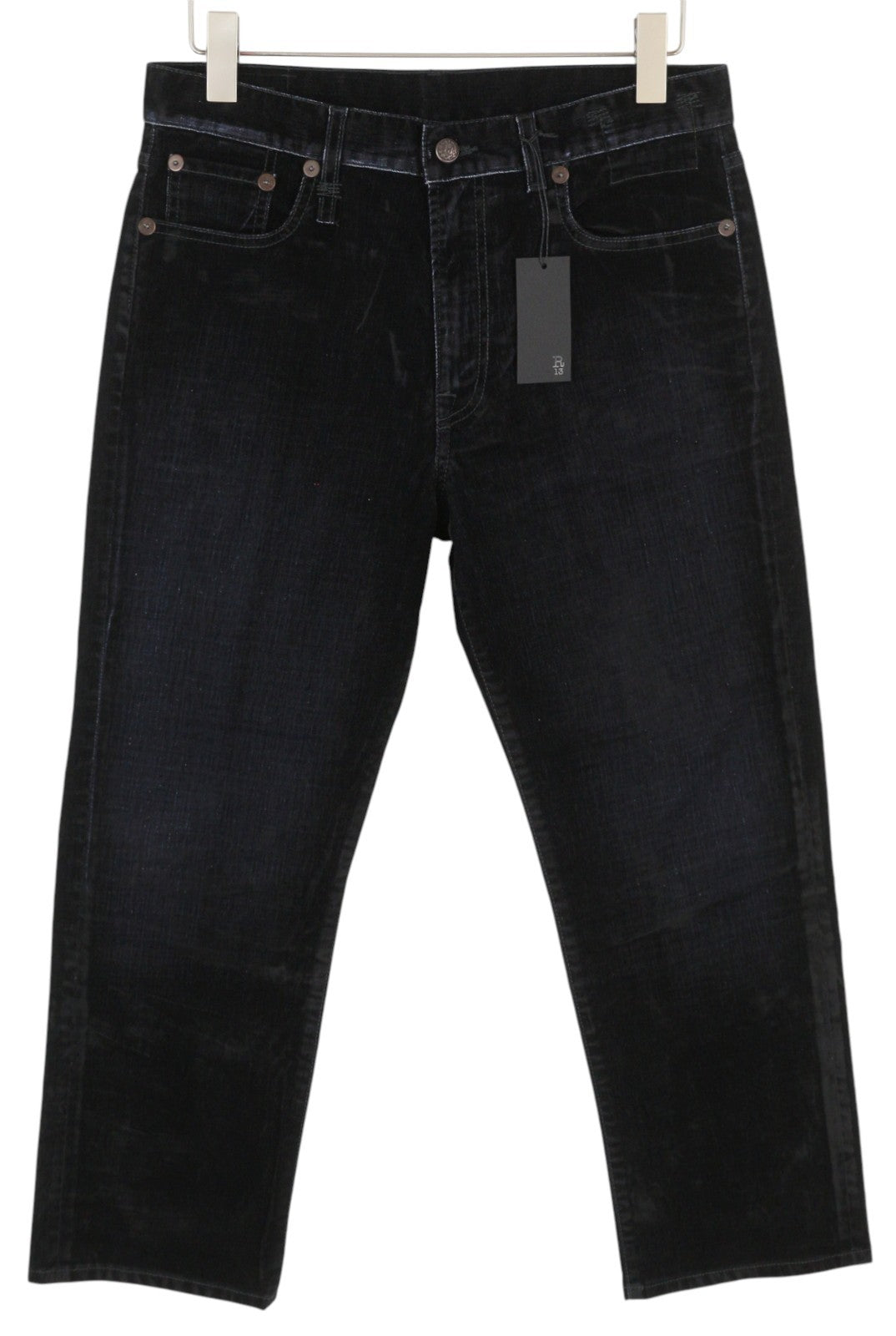 R13 Romeo Women Trousers 29 Flocked Black Velvet Ankle Cropped Straight Zip Fly