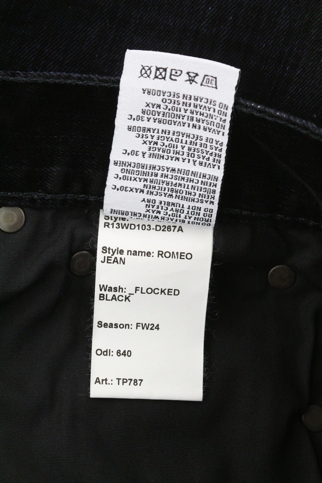 R13 Romeo Women Trousers 25 Flocked Black Velvet Ankle Cropped Straight Zip Fly