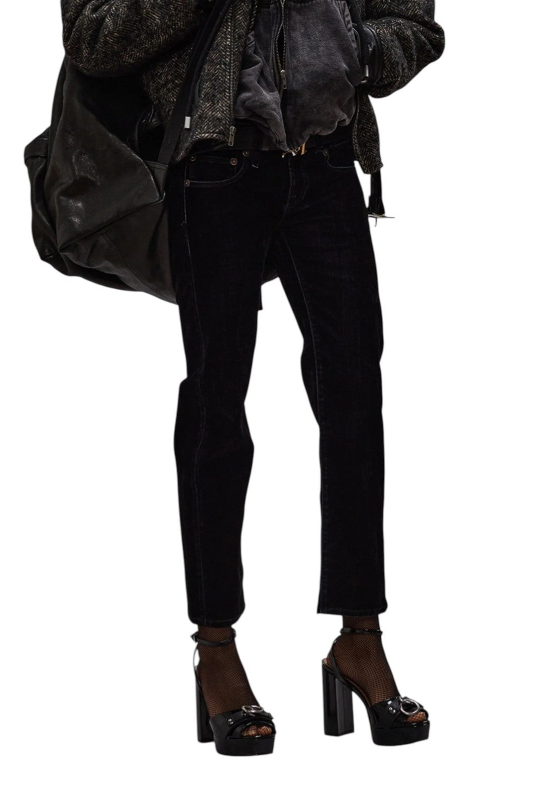 R13 Boy Straight Women Trousers 27 Flocked Black Velvet Ankle Cropped Zip Fly