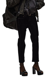 R13 Boy Straight Women Trousers 27 Flocked Black Velvet Ankle Cropped Zip Fly