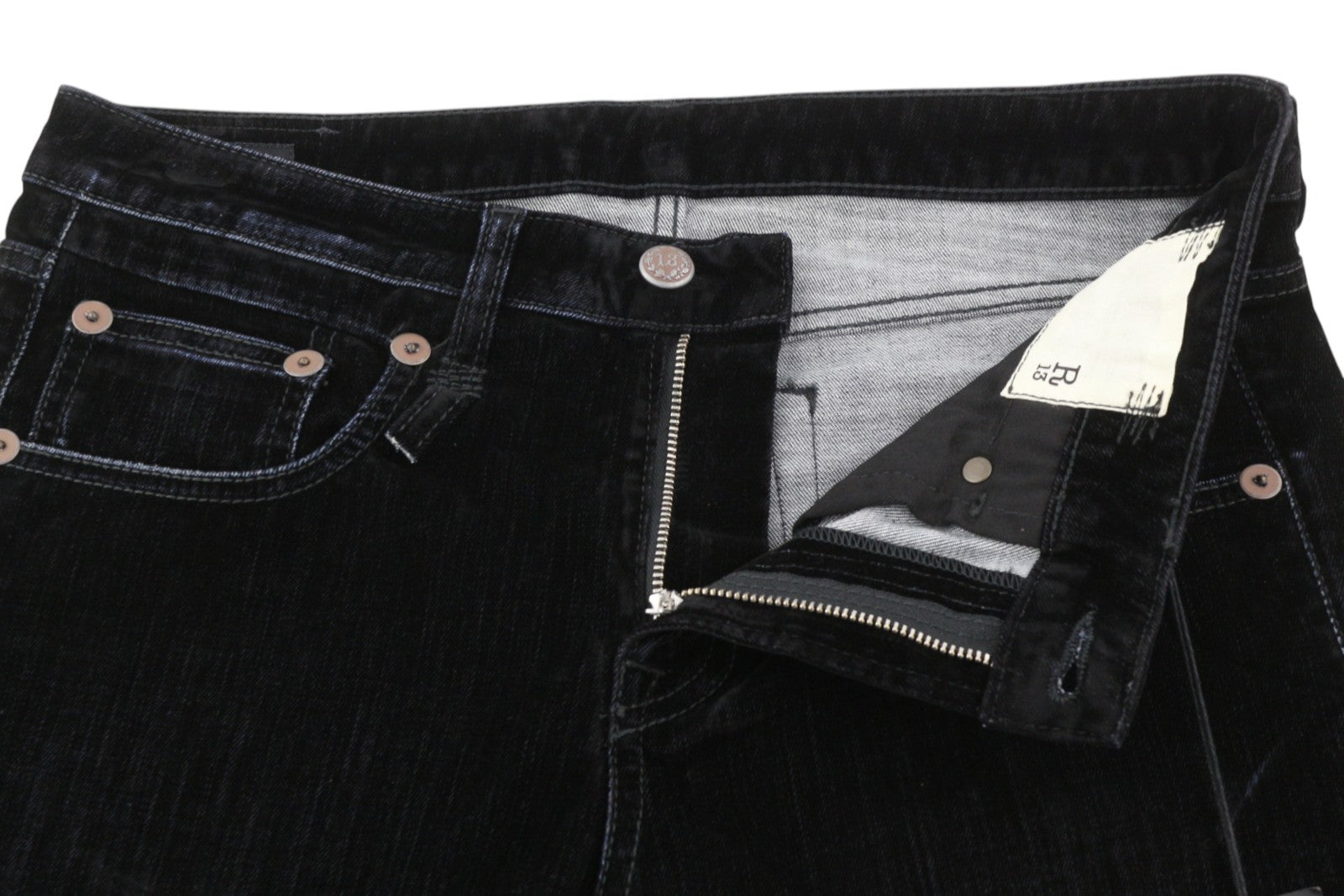 R13 Boy Straight Women Trousers 27 Flocked Black Velvet Ankle Cropped Zip Fly