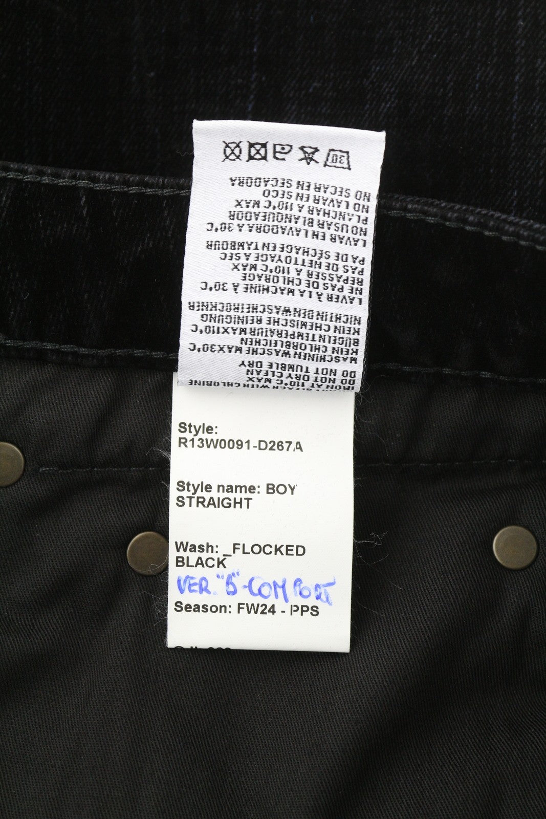 R13 Boy Straight Women Trousers 27 Flocked Black Velvet Ankle Cropped Zip Fly