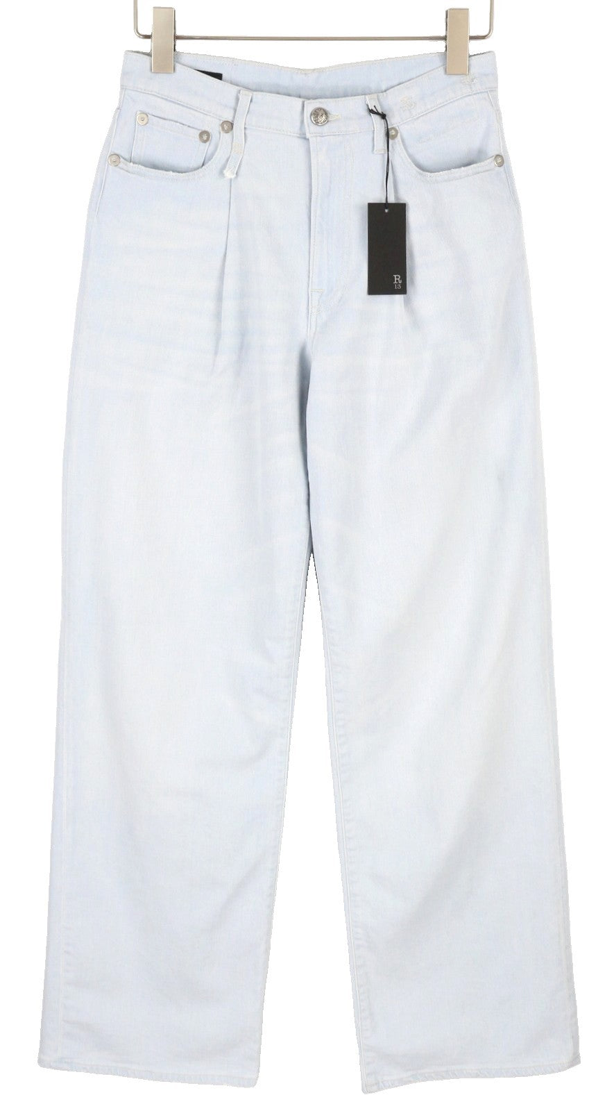 R13 Damon Pleated Blue Women Jeans 23 Faded Blue Stretch Washed Wide Leg RRP€595