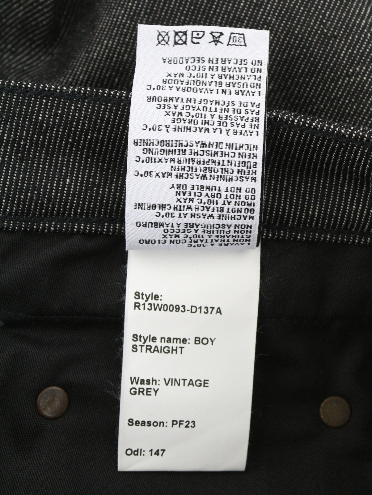 R13 Boy Straight Women Jeans 27 Vintage Grey Zip Fly Dark Denim Pockets Casual