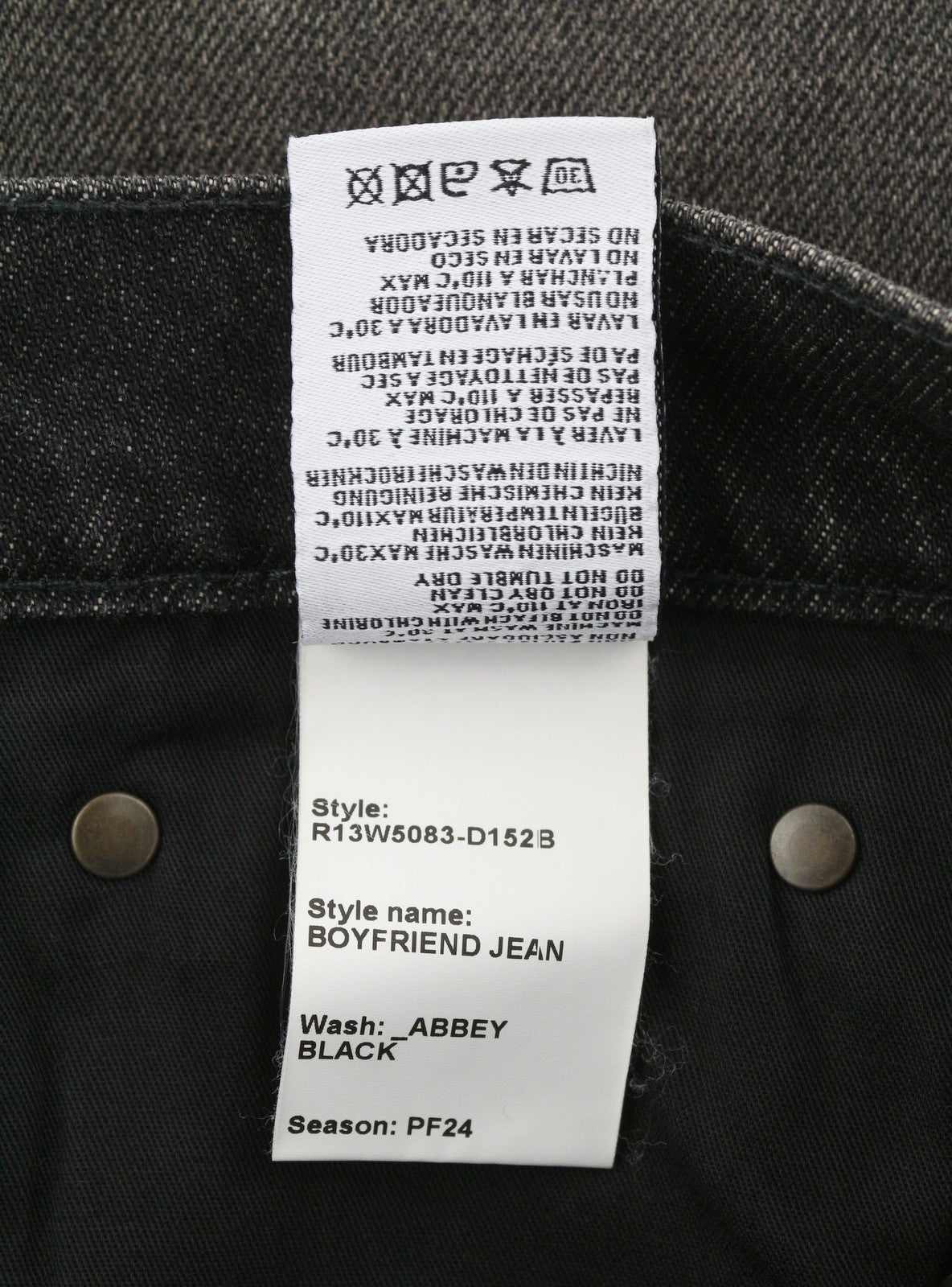 R13 Boyfriend Women Jeans 30 Abbey Black Washed Distressed Hem Relaxed Denim