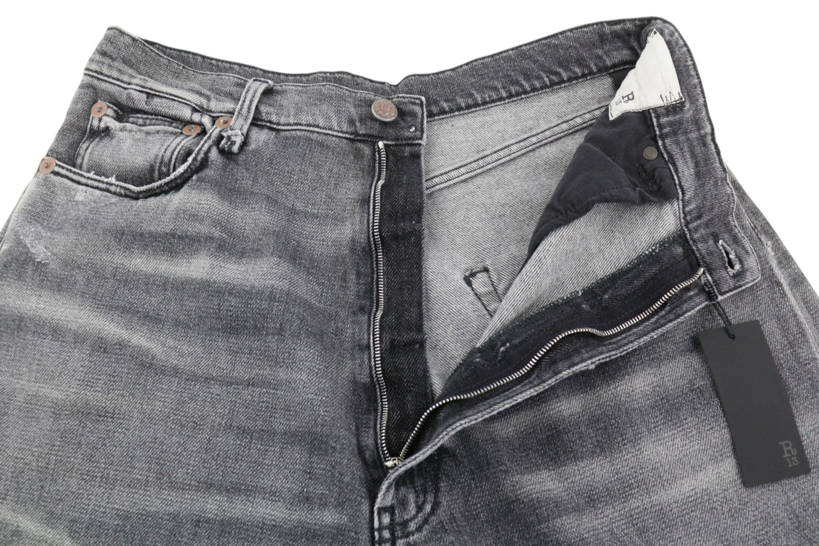 R13 Jennie Tapered Women Jeans 27 Vintage Grey Washed Ripped Distress RRP€540