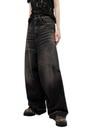 R13 Jesse Women Jeans 27 Abbey Black Faded Loose Straight Distressed RRP€725