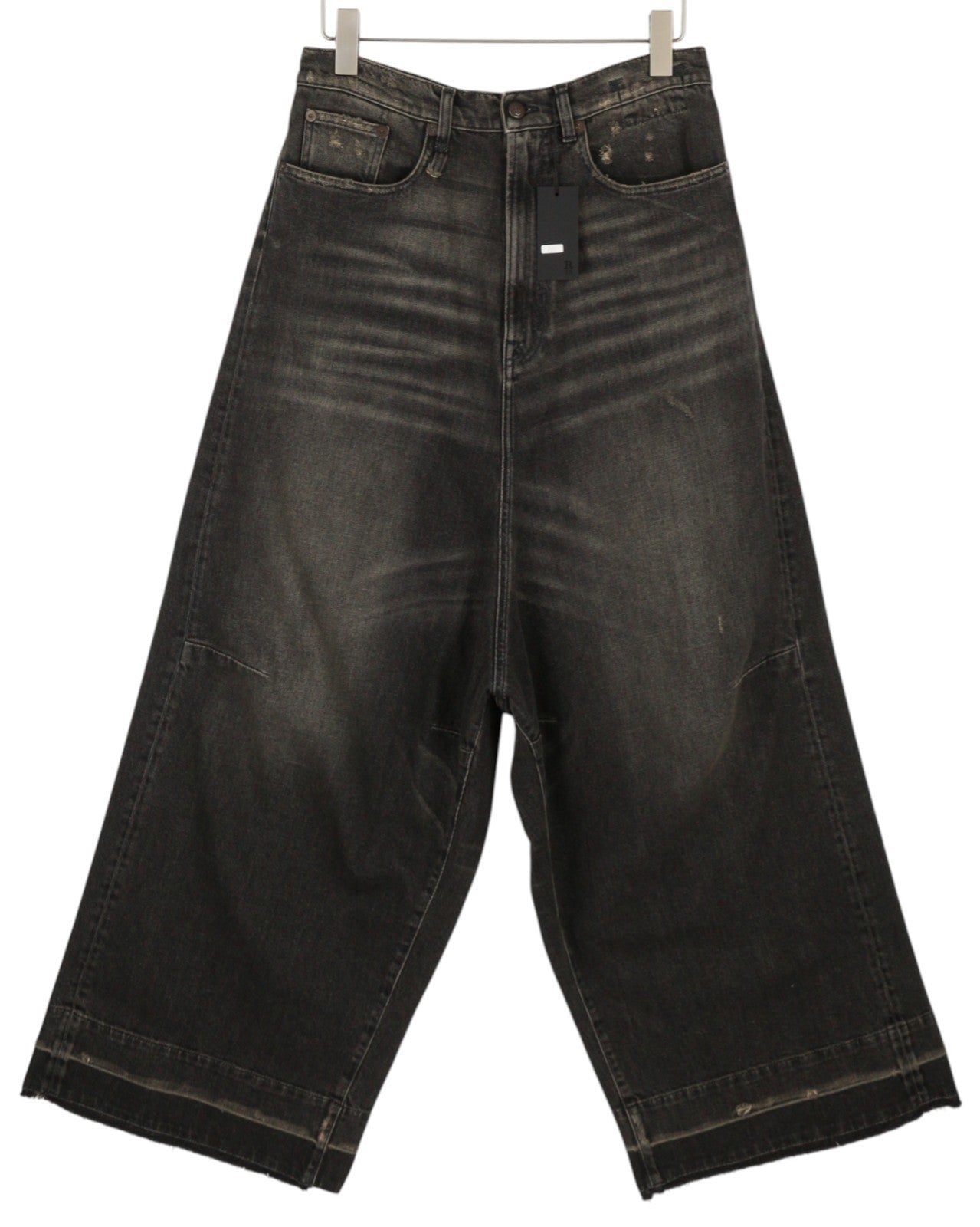 R13 Jesse Women Jeans 27 Abbey Black Faded Loose Straight Distressed RRP€725