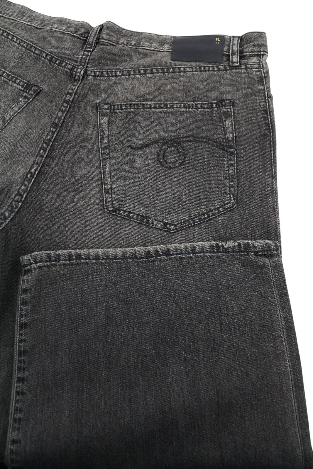 R13 Damon Pleated Women Jeans 28 Ellery Black Faded Washed Straight Wide Leg