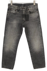 R13 Boyfriend Women Jeans 25 Leyton Black Faded Ankle Cropped Relaxed Fit Denim