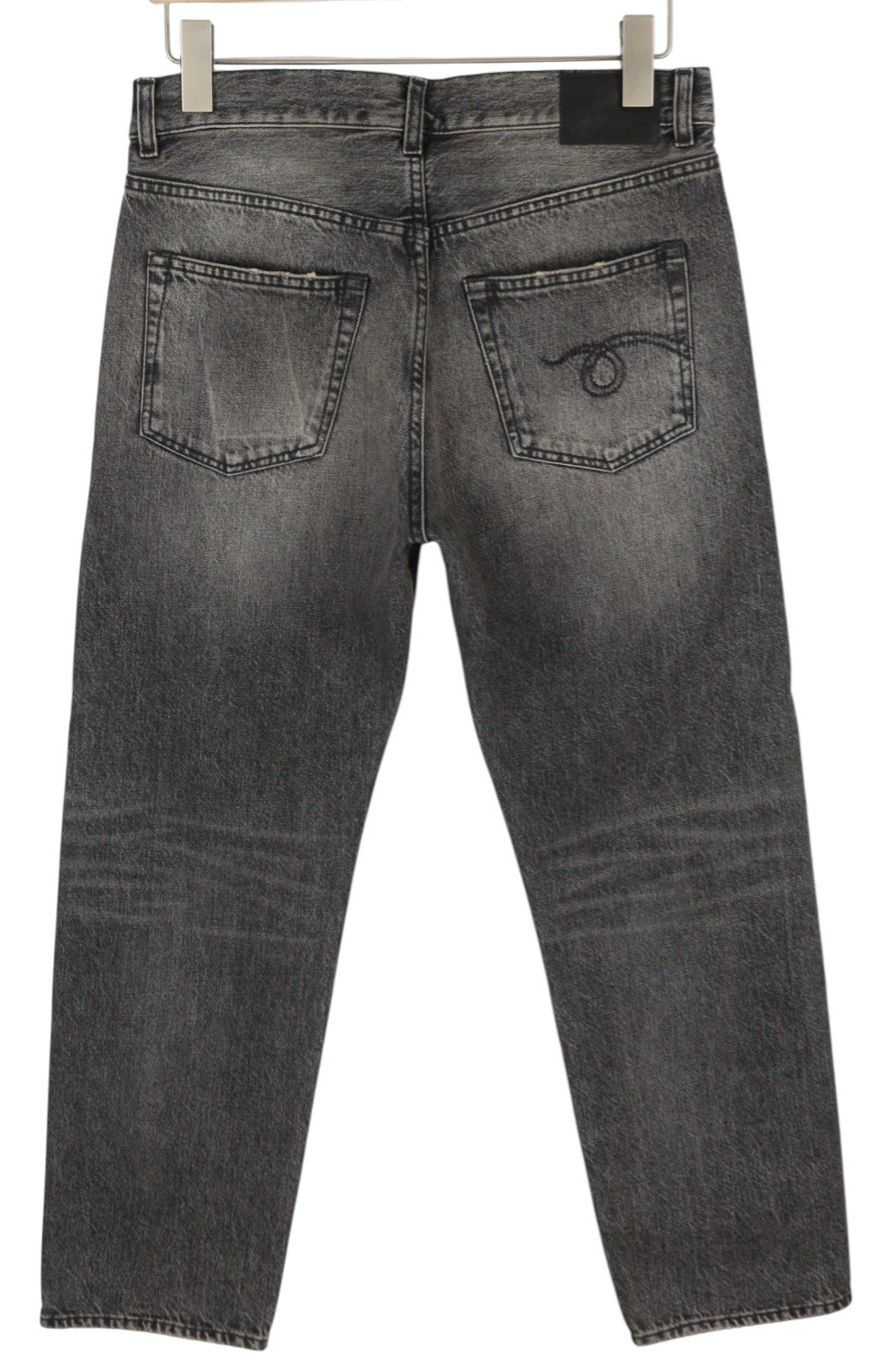 R13 Boyfriend Women Jeans 25 Leyton Black Faded Ankle Cropped Relaxed Fit Denim