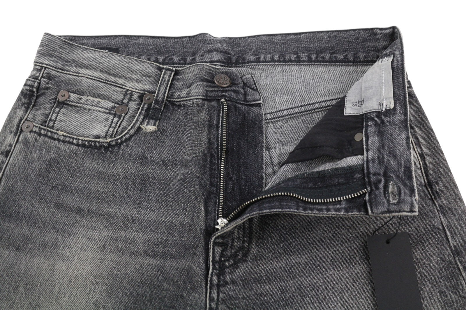 R13 Boyfriend Women Jeans 25 Leyton Black Faded Ankle Cropped Relaxed Fit Denim