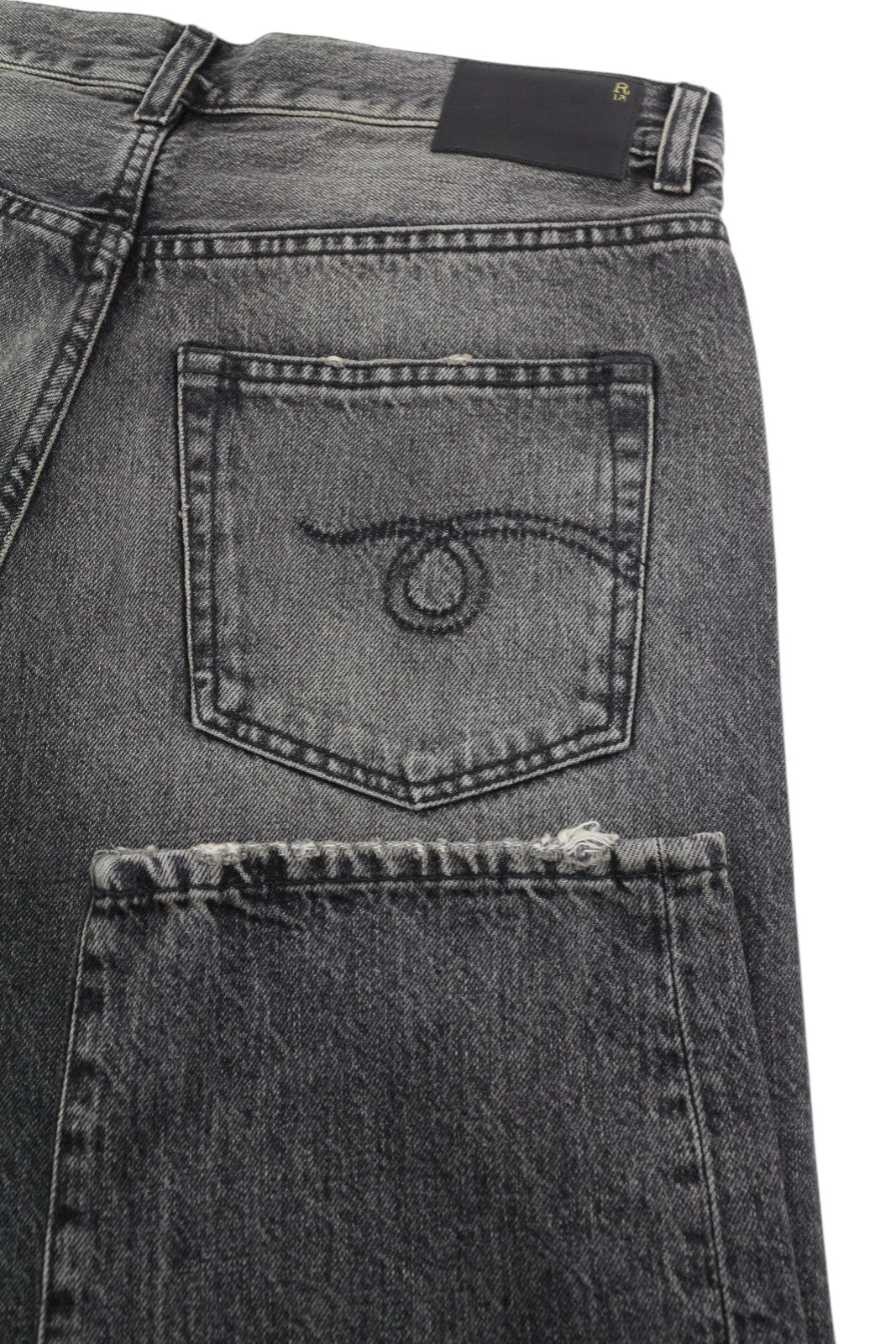 R13 Boyfriend Women Jeans 25 Leyton Black Faded Ankle Cropped Relaxed Fit Denim