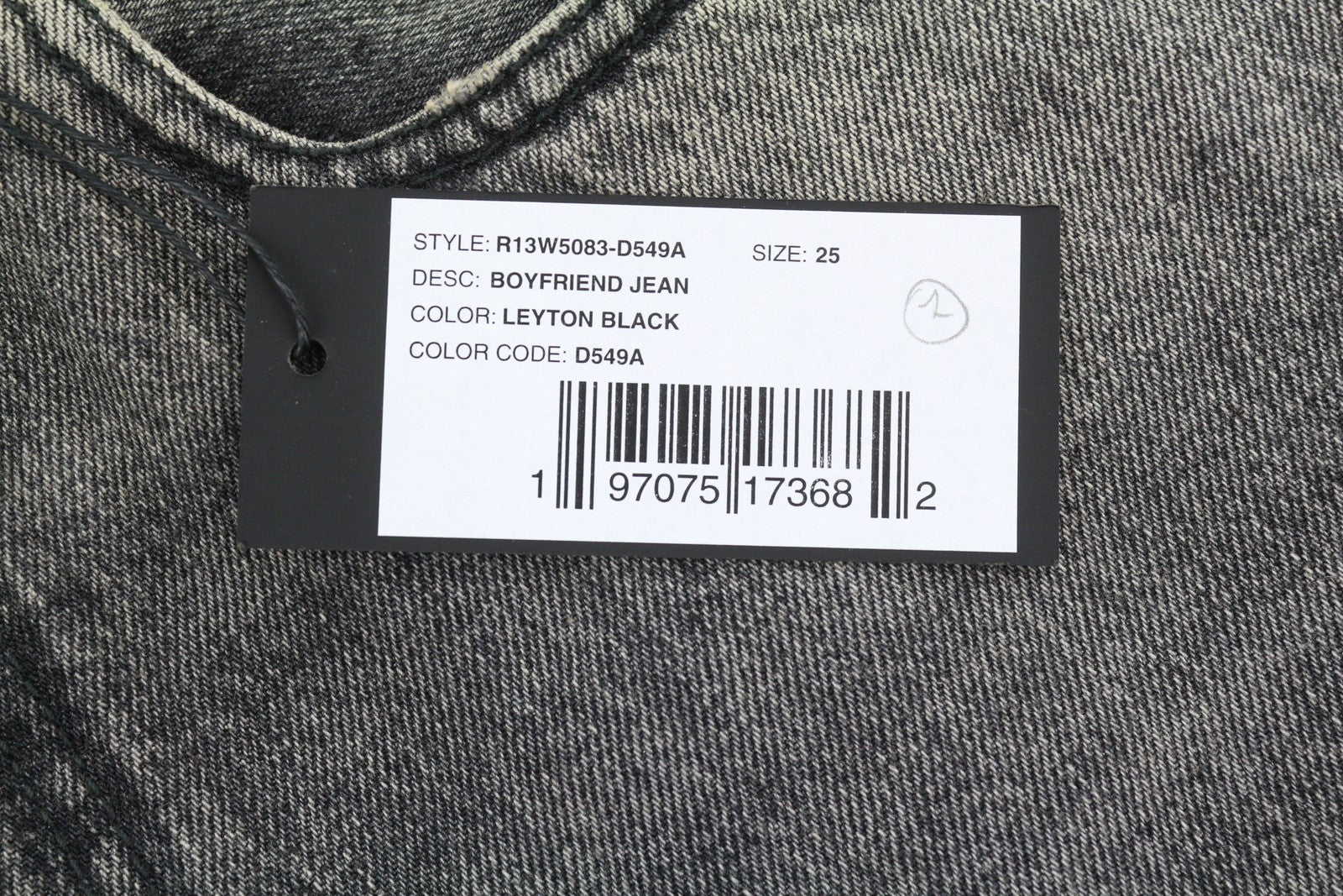 R13 Boyfriend Women Jeans 25 Leyton Black Faded Ankle Cropped Relaxed Fit Denim