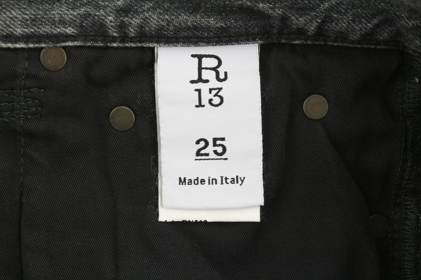 R13 Boyfriend Women Jeans 25 Leyton Black Faded Ankle Cropped Relaxed Fit Denim