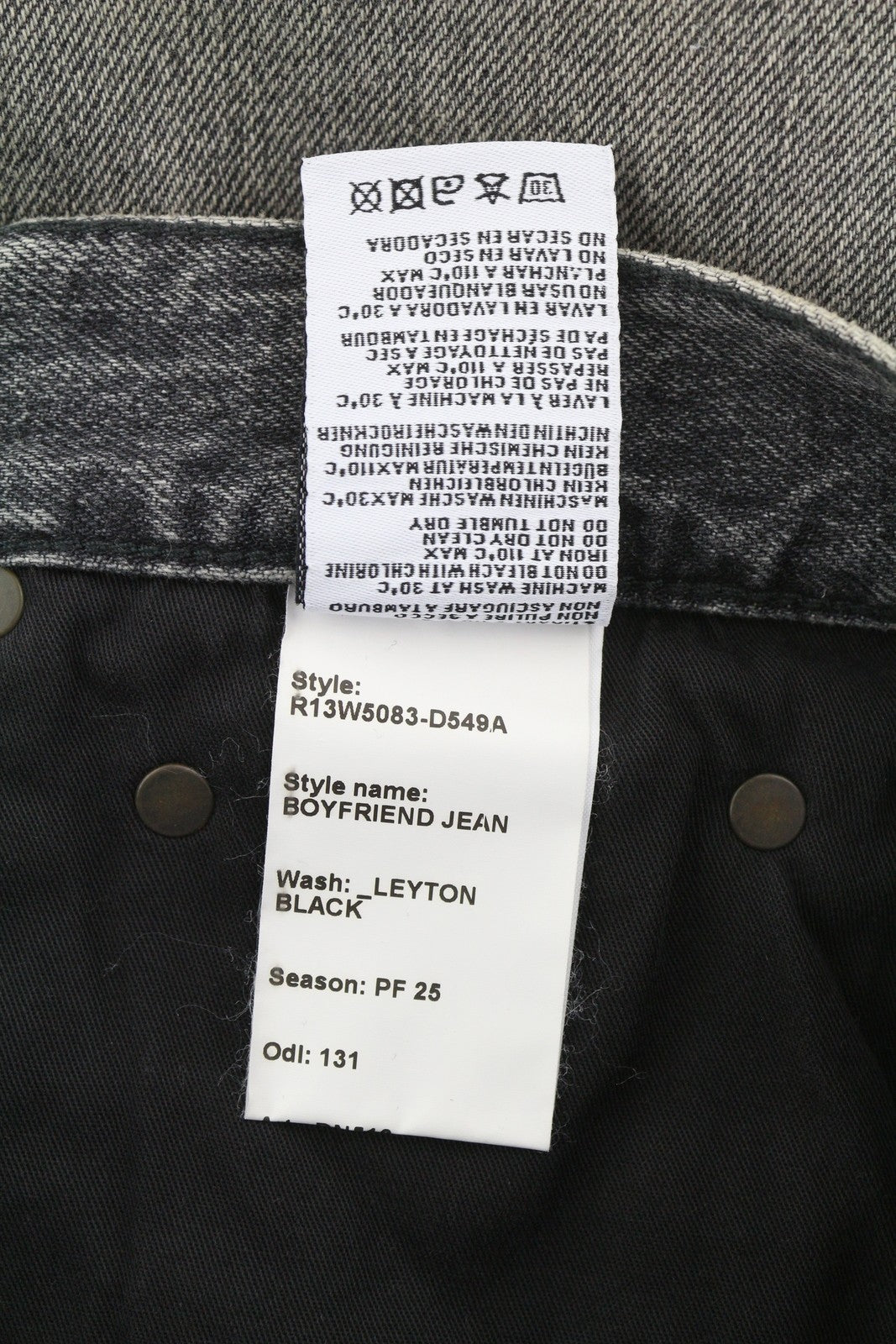 R13 Boyfriend Women Jeans 25 Leyton Black Faded Ankle Cropped Relaxed Fit Denim