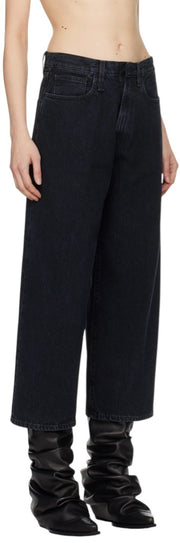 R13 Ankled D'Arcy Women Jeans 27 Onyx Black Faded Relaxed Fit Wide Leg Denim