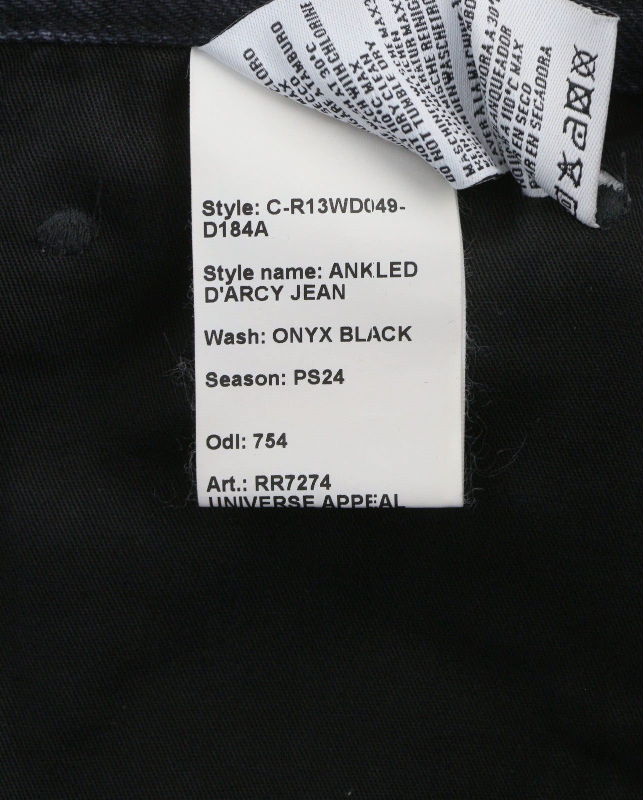 R13 Ankled D'Arcy Women Jeans 27 Onyx Black Faded Relaxed Fit Wide Leg Denim