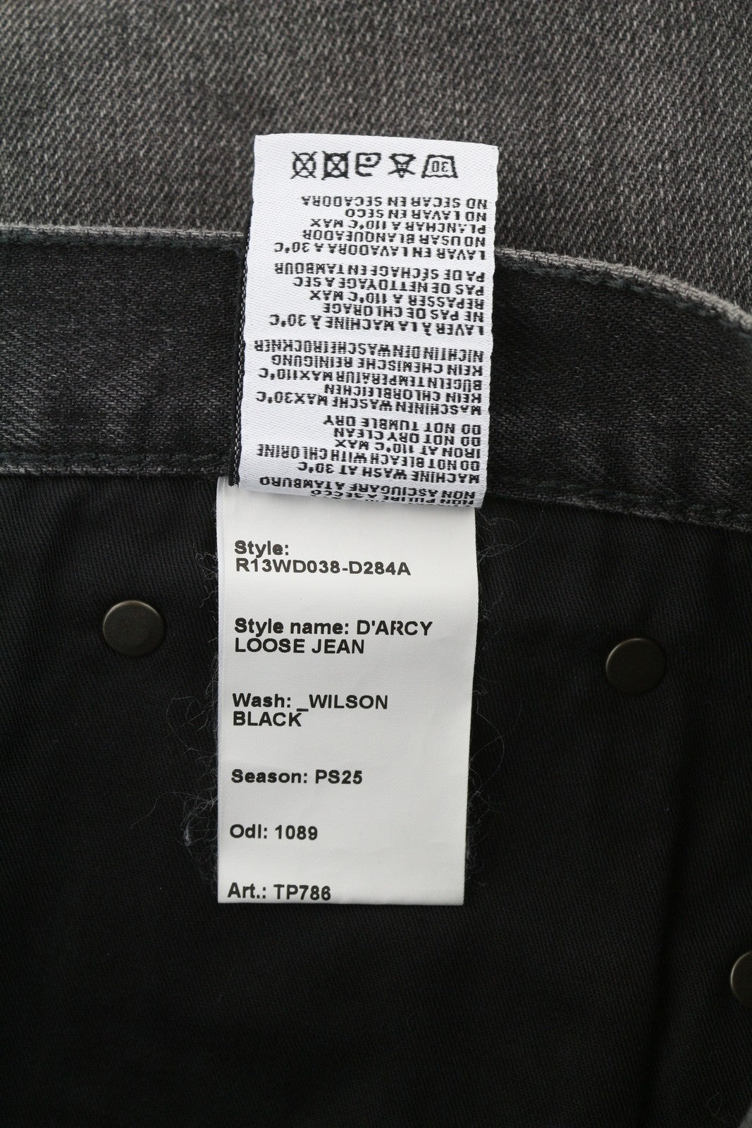 R13 D'Arcy Loose Women Jeans 27 Wilson Black Faded Relaxed Fit Denim RRP€700