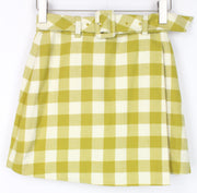 SUISTUDIO Calvin Women's Skirt UK8 Green Checked Pure Wool Lined Belted Mini