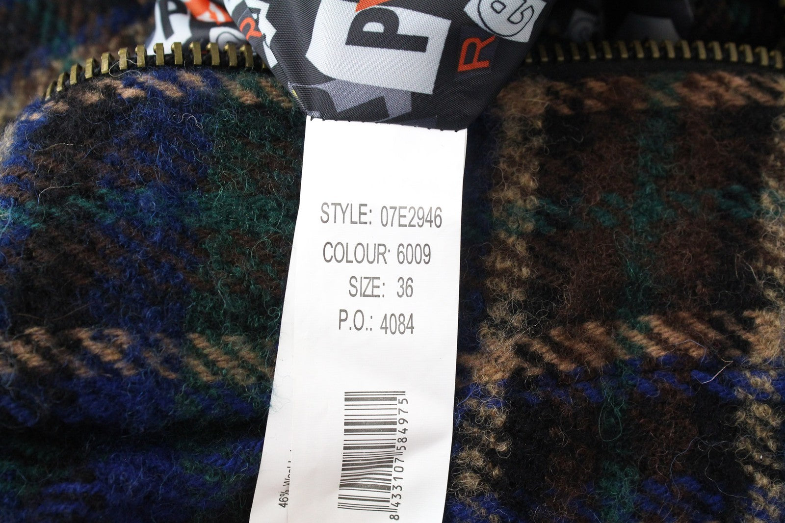 DESIGUAL Women's Jacket 36 Blue Checked Wool Blend Lined Zip Short Sleeve Coat