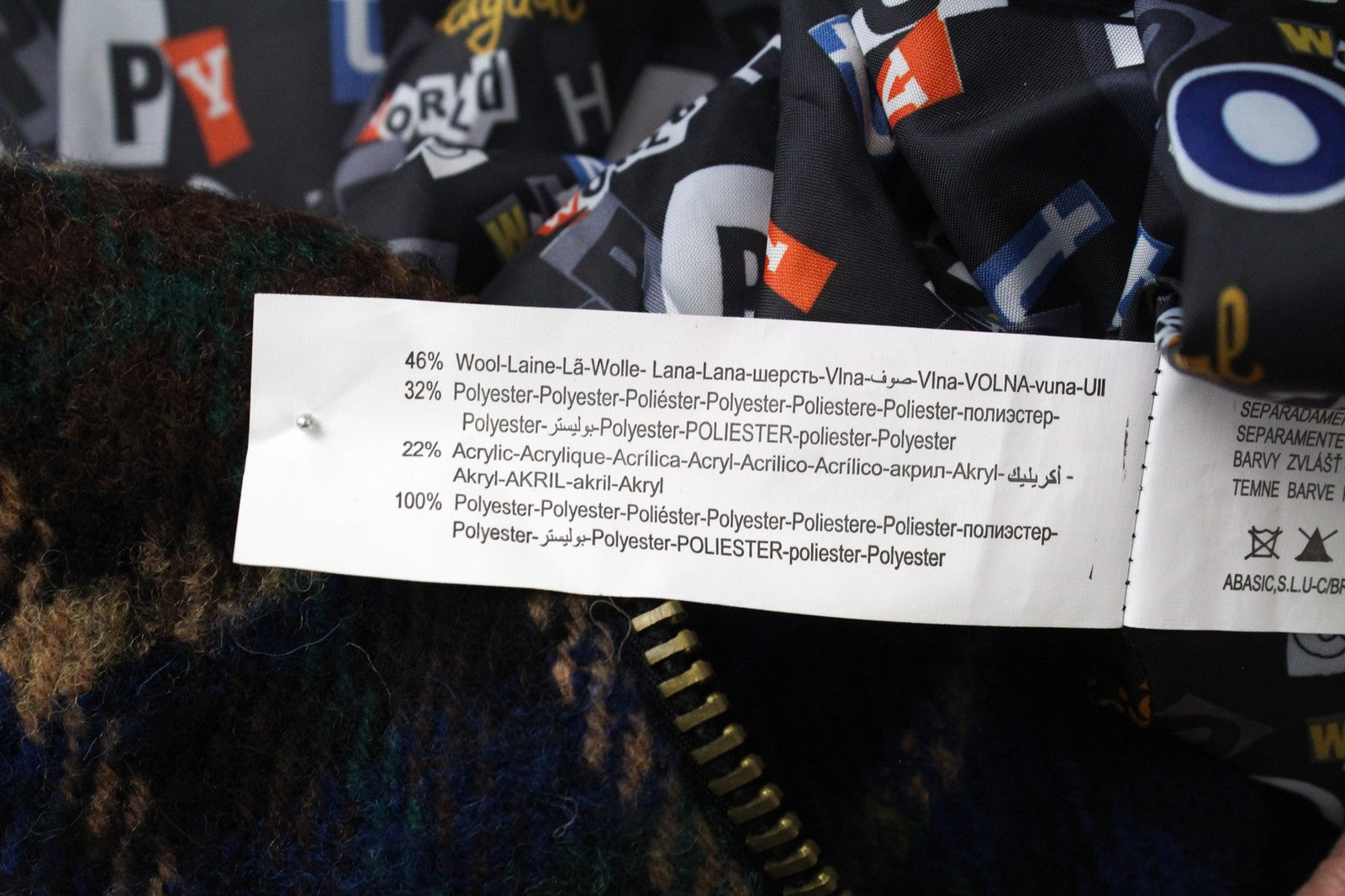 DESIGUAL Women's Jacket 36 Blue Checked Wool Blend Lined Zip Short Sleeve Coat