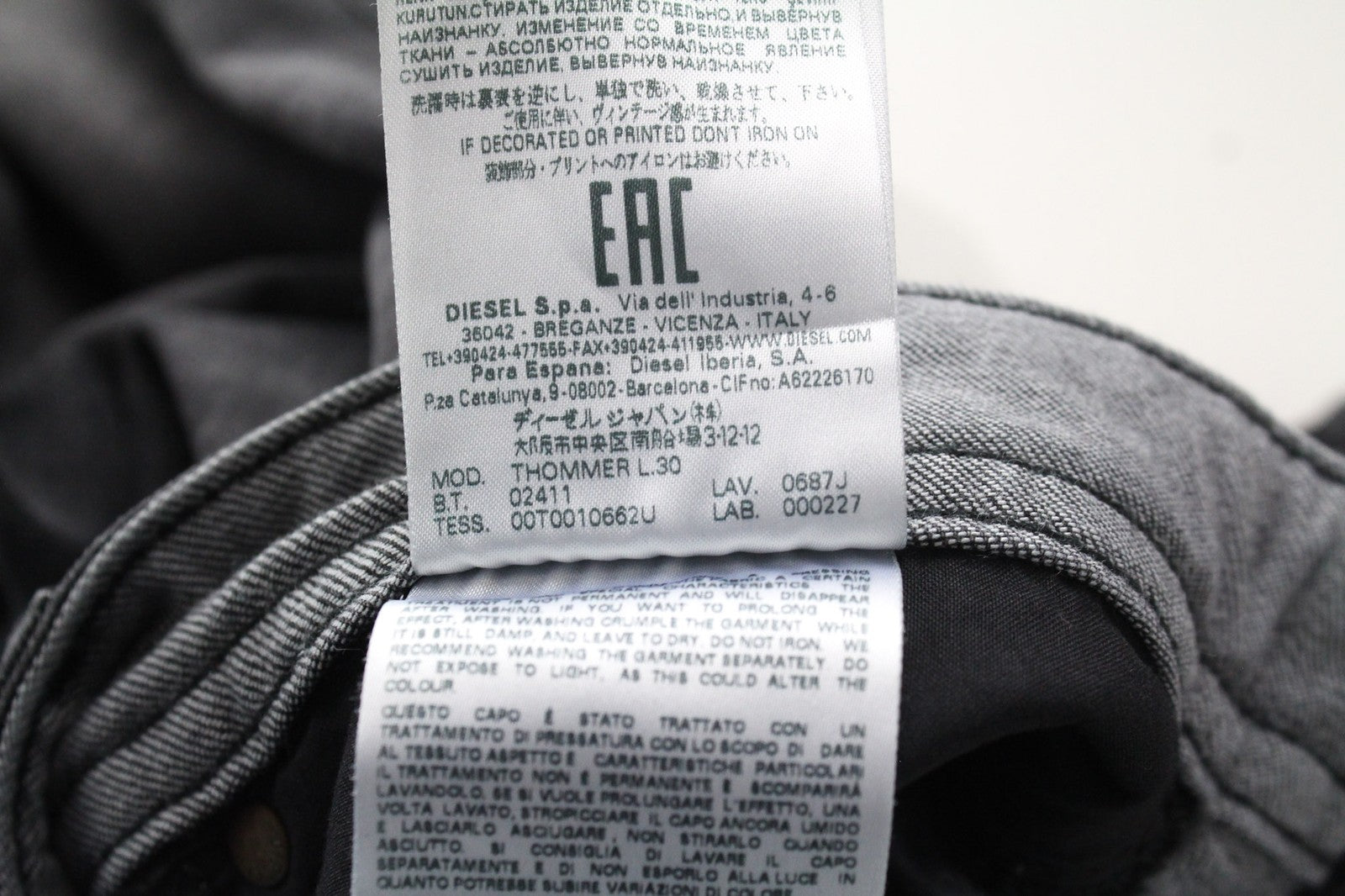 DIESEL Thommer 0687J Men's Jeans W32/L30 Slim Grey Stretch Cotton Skinny Fit