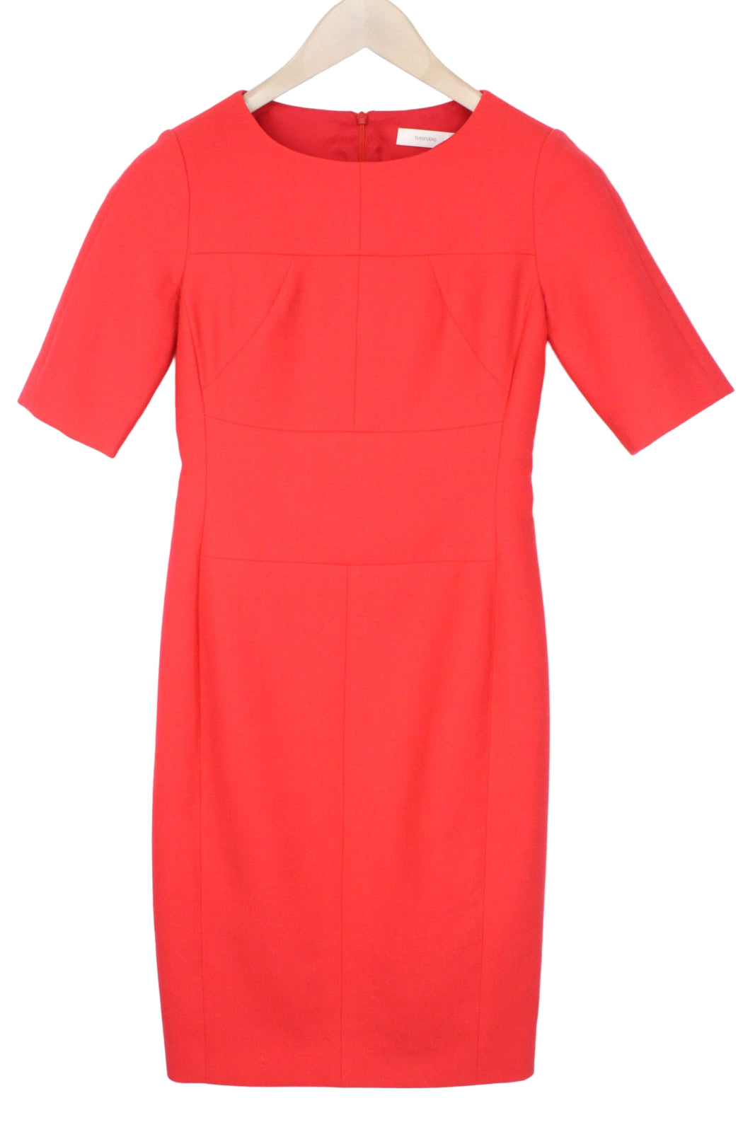 SUISTUDIO Abril Women's Dress UK10R Red Slim Wool Blend Knee-Length Bodycon Fit