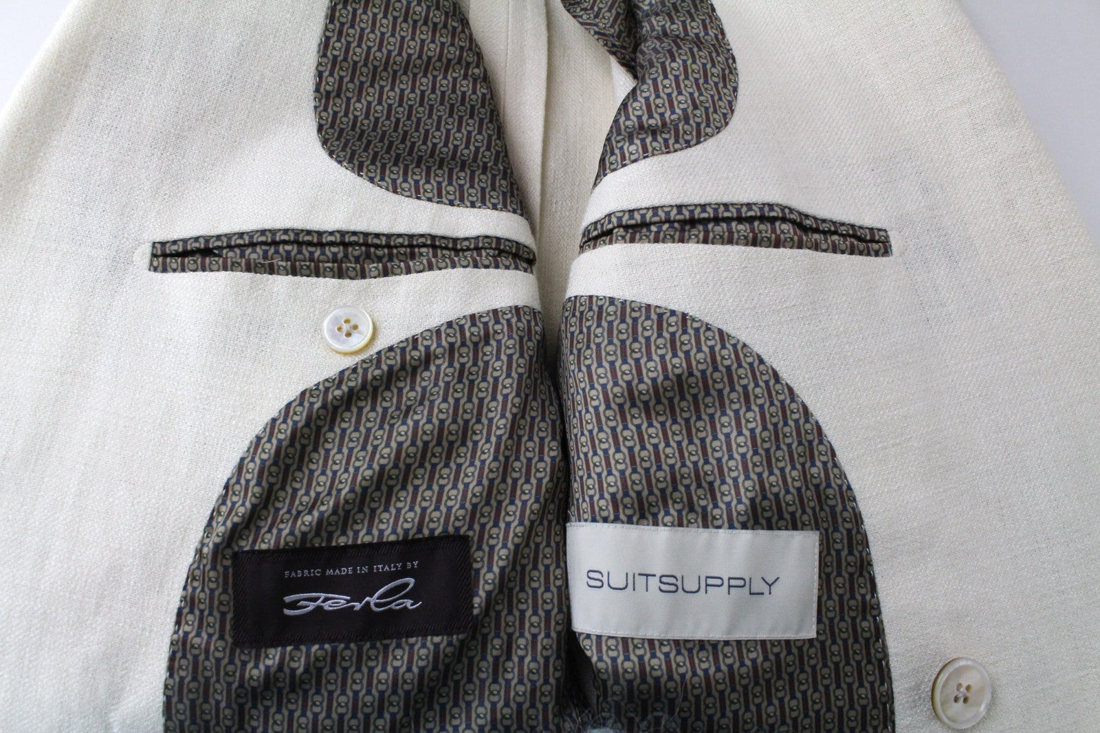 SUITSUPPLY La Spalla Men's Suit UK30R Off-White 2Pc Slim Silk Linen Two-Row Fit