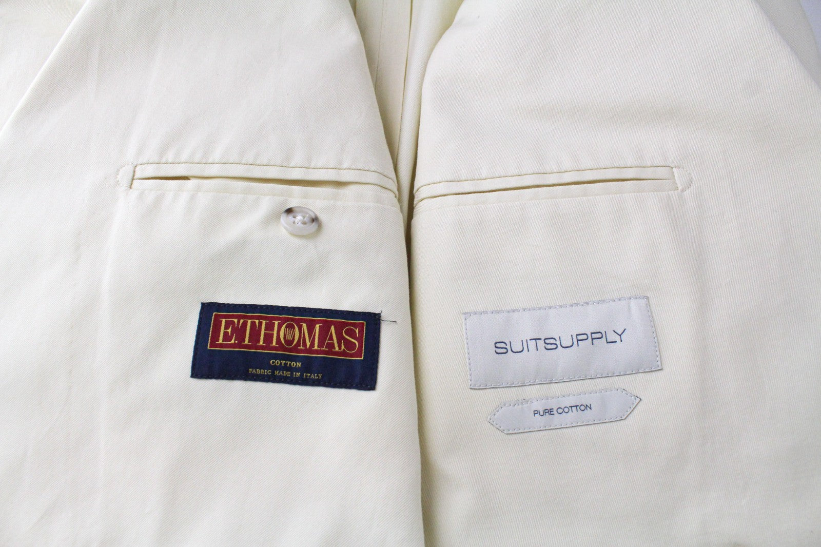 SUITSUPPLY Havana Men's Suit UK38R Yellow Unlined 2Pc Cotton Slim Two-Row Style