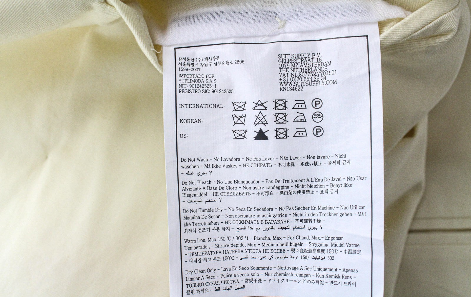 SUITSUPPLY Havana Men's Suit UK38R Yellow Unlined 2Pc Cotton Slim Two-Row Style