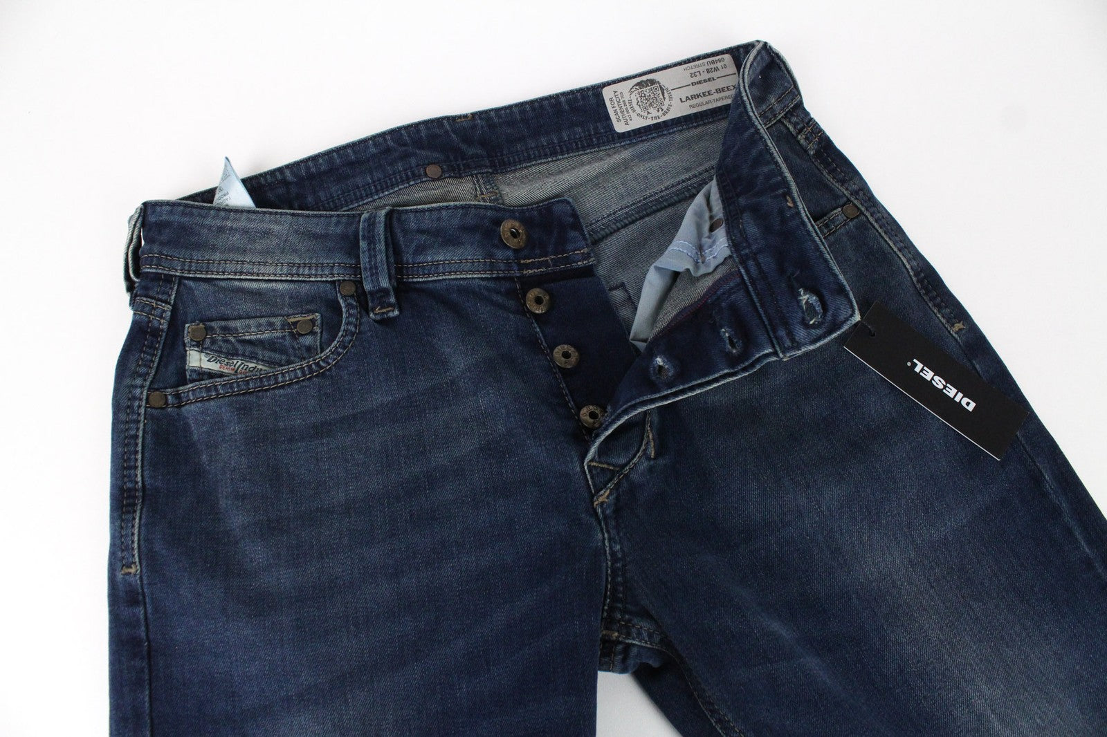 DIESEL Larkee-Beex 084BU Men's Jeans W28/L32 Tapered Blue Washed Cotton Stretch