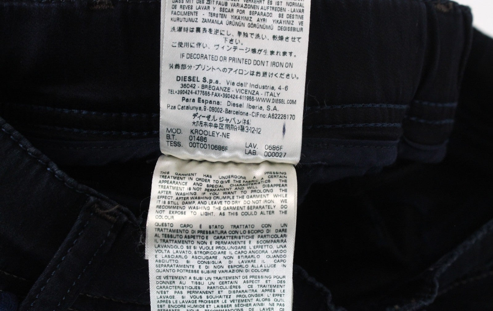 DIESEL Krooley-NE 0686F Men's W26 Jogg Jeans Blue Stretch Cotton Slim Fit Wash