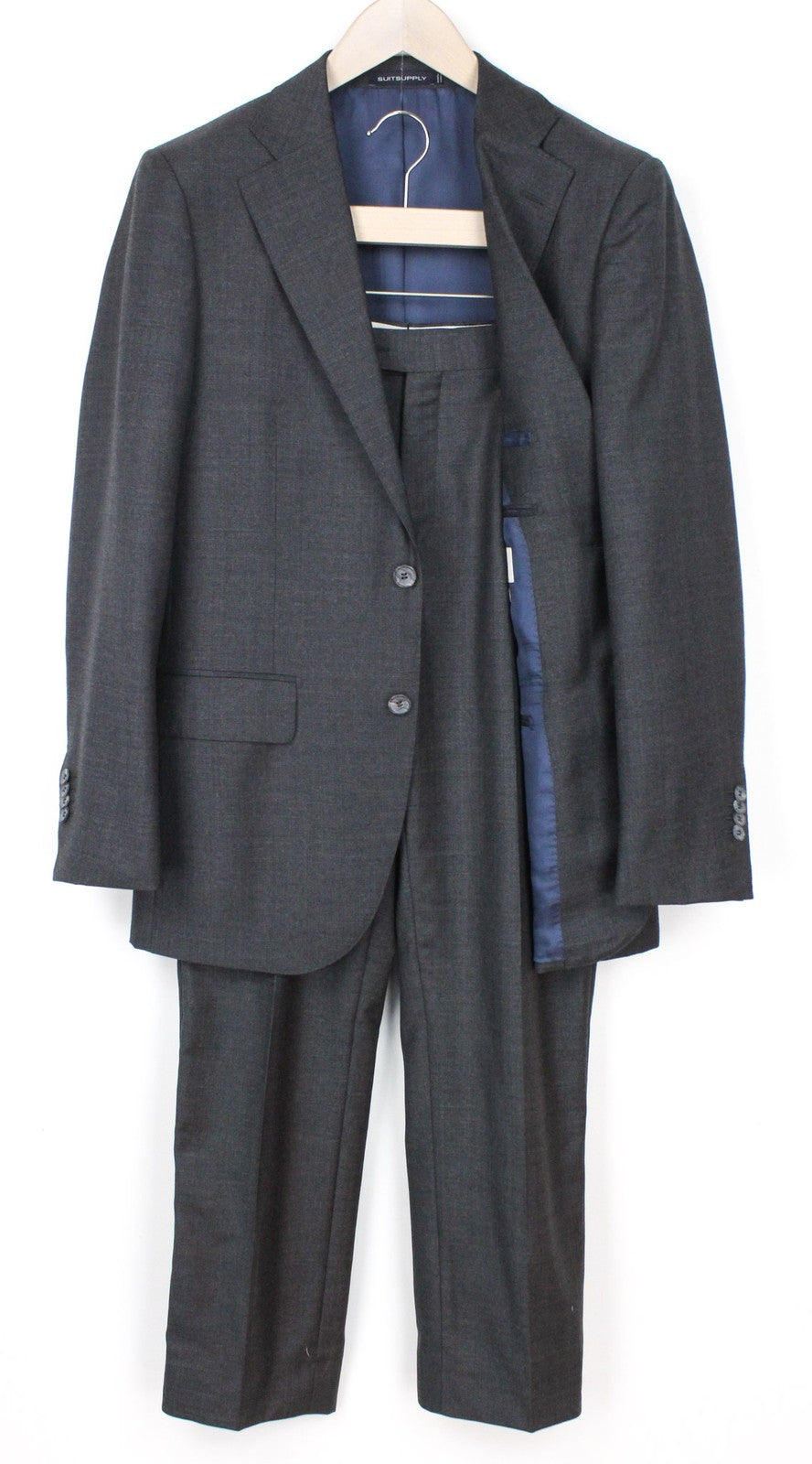 SUITSUPPLY Lazio Men's Suit UK38R Grey Wool S110s Slim 2Pc Perennial Sharkskin