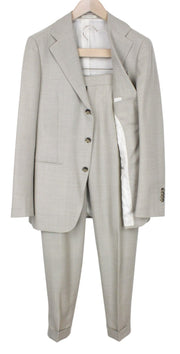 SUITSUPPLY Havana Jetted Men's Suit UK38R Beige Pure Wool Slim 2Pc Melange Look
